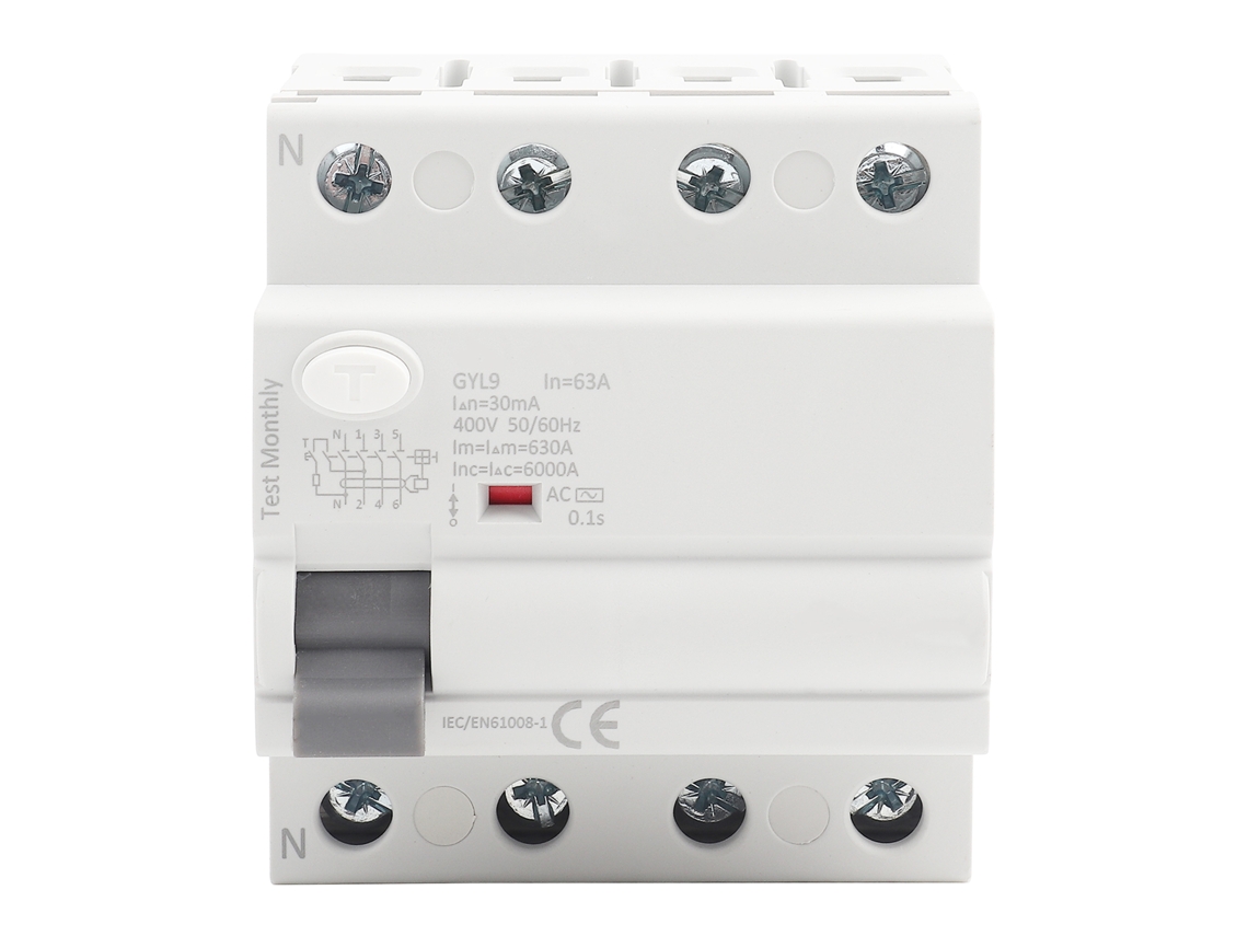 Gyl9 4p 400vac 63a Interruptor Automático De Corriente Residual Ip20 Iec/en61008.1