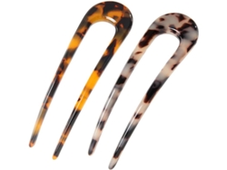2 Horquillas En Forma De U De Acetato Satinado, Estilo Francés Con Estampado De Carey.