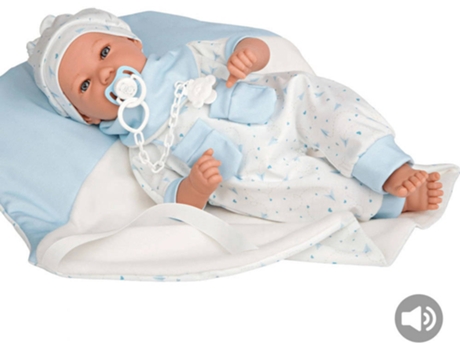 Muñeco ARIAS Elegance 45 cm Lois Azul c/ Manta, Babero, Manoplas y Sonido (Edad Mínima: 0 Años - 46,5 x 21,5 x 30 cm)