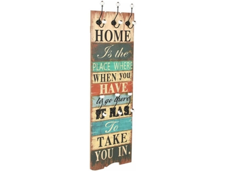 vidaXL Perchero de pared HOME IS con 6 ganchos 120x40 cm