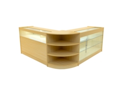 Mostrador comercial MonsterShop Demeter, arce, K1500B1500LM60, MDF y vidrio templado