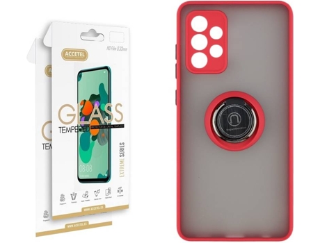 Funda y 2 Protectores de Cristal Samsung Galaxy A52 5G ACCETEL Gel Bumper Ring Rojo