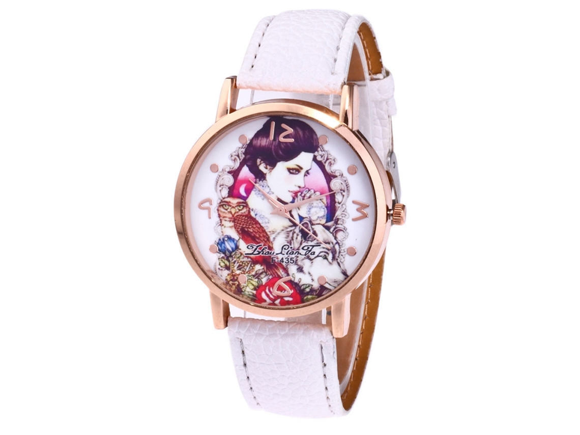 Reloj De Cuarzo Con Correa De Cuero Pu Moda Dial Redondo Unisex Blanco