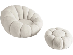 Sillón "élysée" Estilo Burbuja Con Puf En Tejido Bouclette - Crema