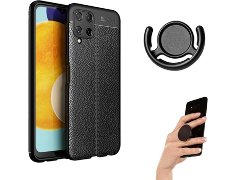 Funda Samsung M22 4G Rugged Leather Antichoque, Popsocket y Soporte Multifunción Negro