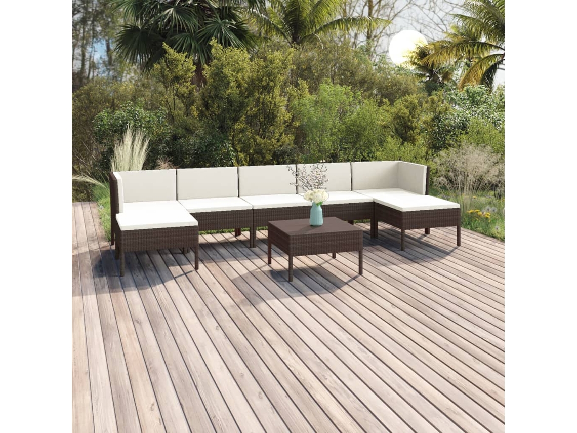 Conjunto de muebles de jardín con cojines de mimbre marrón, Dkd Home Decor