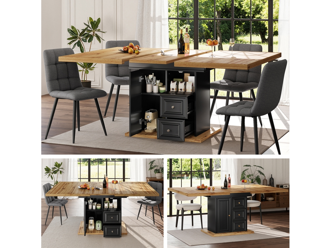 Mesa Extensible De Madera De 110-140x80x75cm, 6 Piezas.