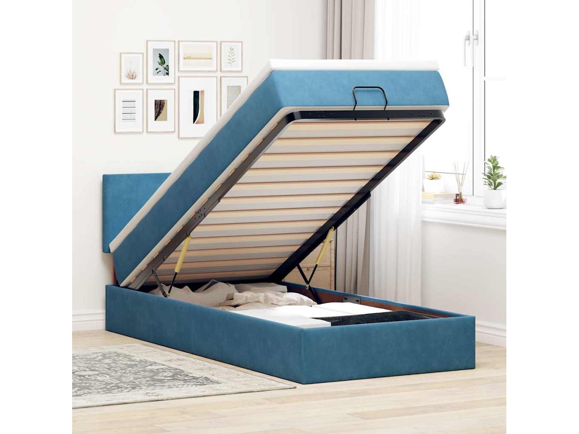 Cama Otomana Con Colchón Y Led Terciopelo Azul Oscuro 80x200 Cm