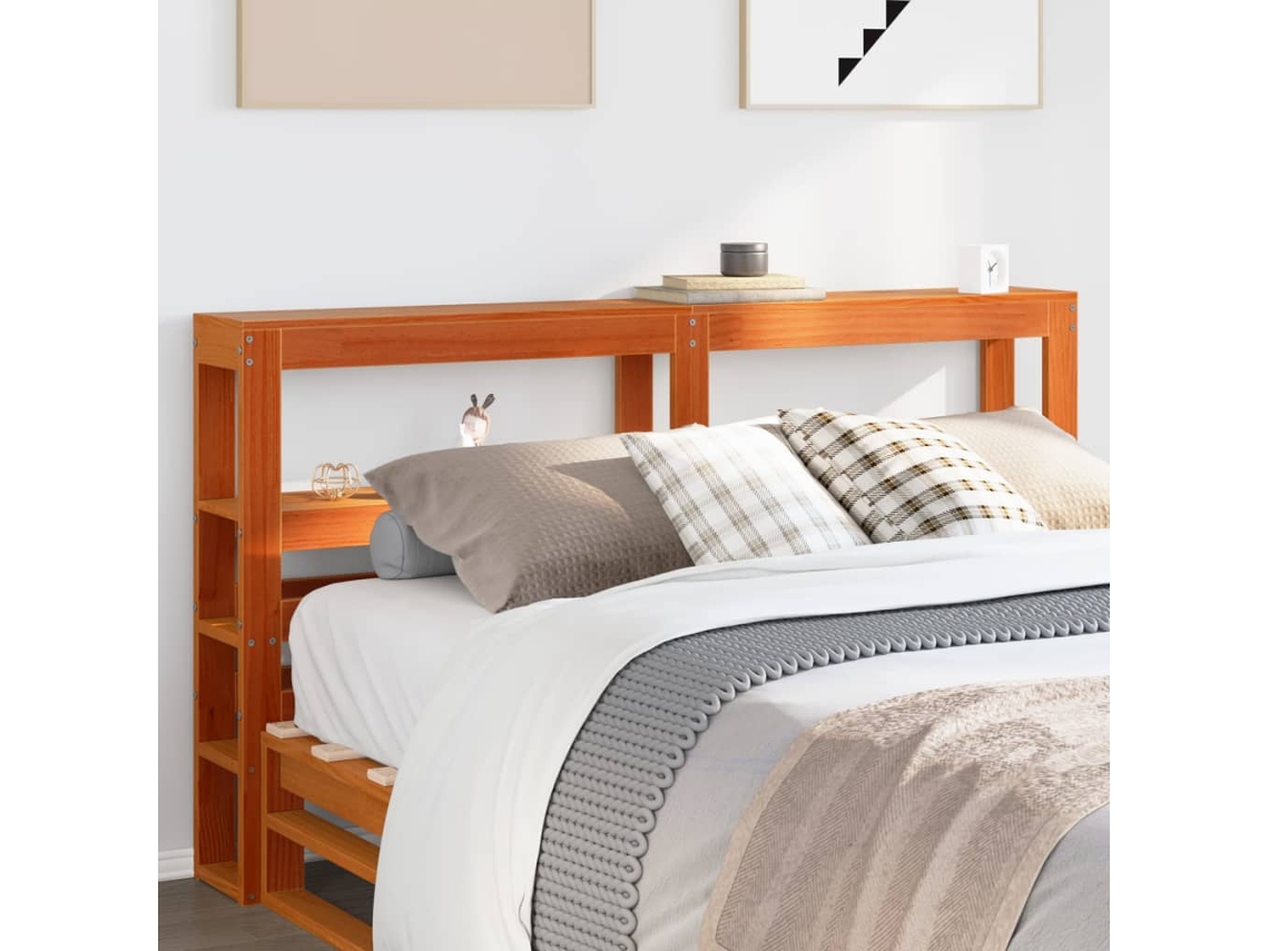 Cabecero De Cama Con Estantes Madera Maciza Pino Marrón 135 Cm