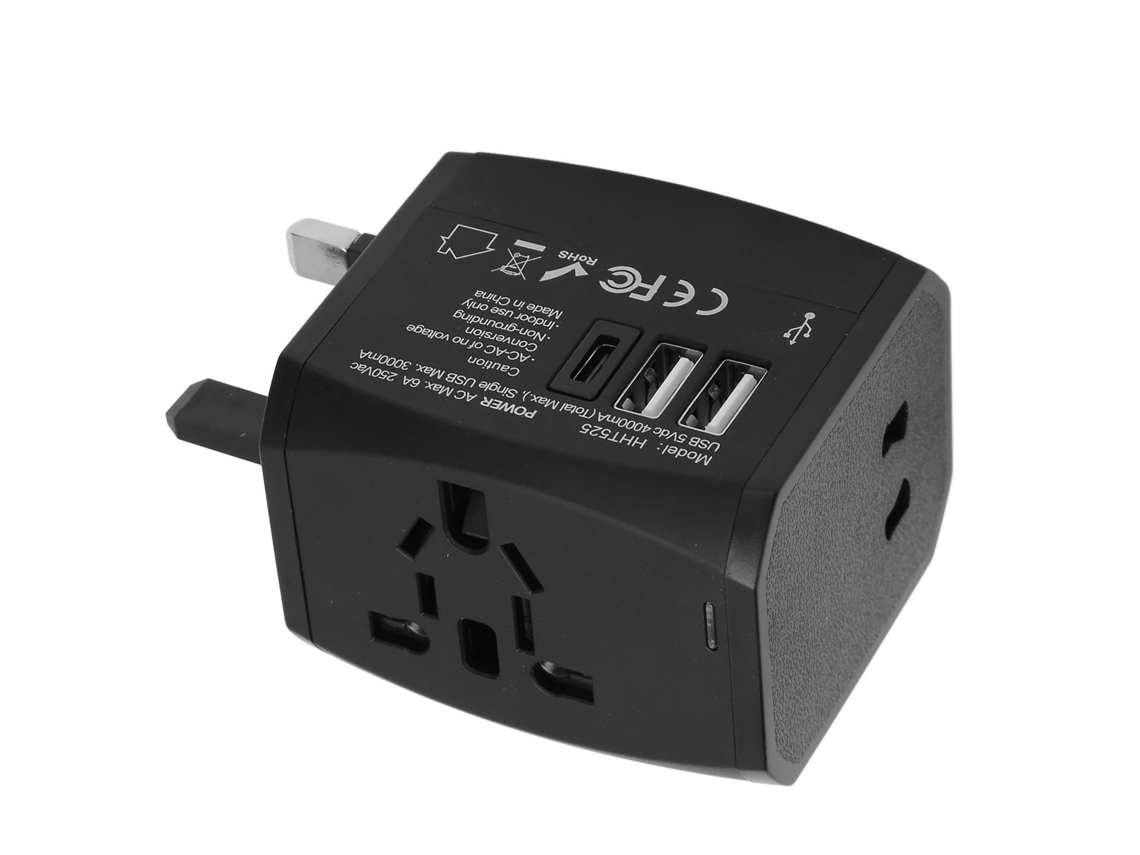 Adaptador De Viaje Universal 6a 2xusb3.0a Cargador De Pared Usb C Para Uso Mundial
