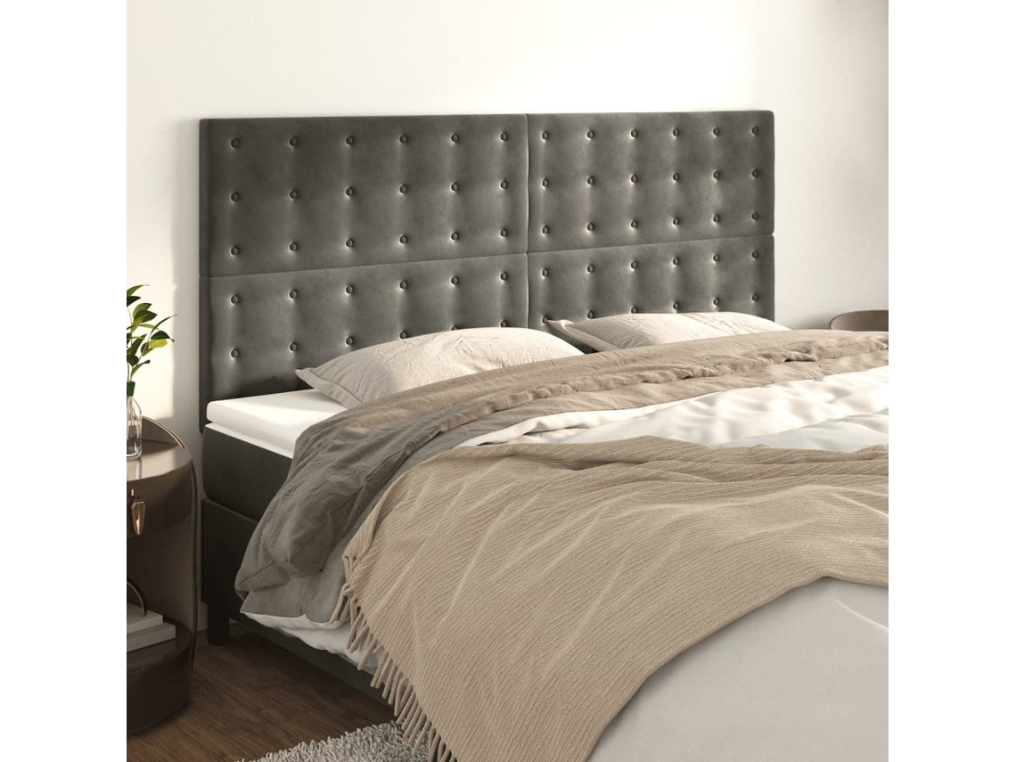 Cabeceros 4 Unidades De Terciopelo Gris Oscuro 90x5x78/88 Cm