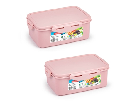 PLASTIC FORTE Click - Juego de 2 Recipientes Rectangulares de 1L para Alimentos. Rosa