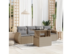 Conjunto de 5 sofás de jardín con cojines de mimbre beige Dkd Home Decor