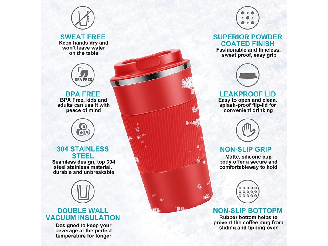 Caneca de Viagem Aço Inoxidável Isolada Reutilizável para Bebidas Quentes e Frias Vermelho 510 Ml