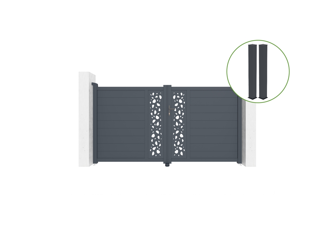Puerta abatible 3m SUNNY H.160cm aluminio gris 2 postes 20x20cm H.190cm CASANOOV