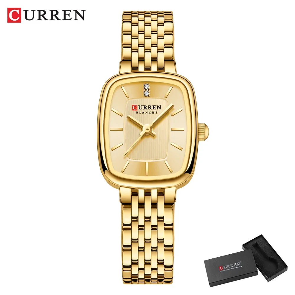 Relógio Feminino (caixa Dourada) Com Pulseira Simples Em Aço Inoxidável.