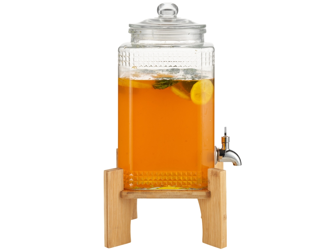 Dispensador de bebidas para fiestas Succebuy de 1.5 galones, de vidrio con soporte