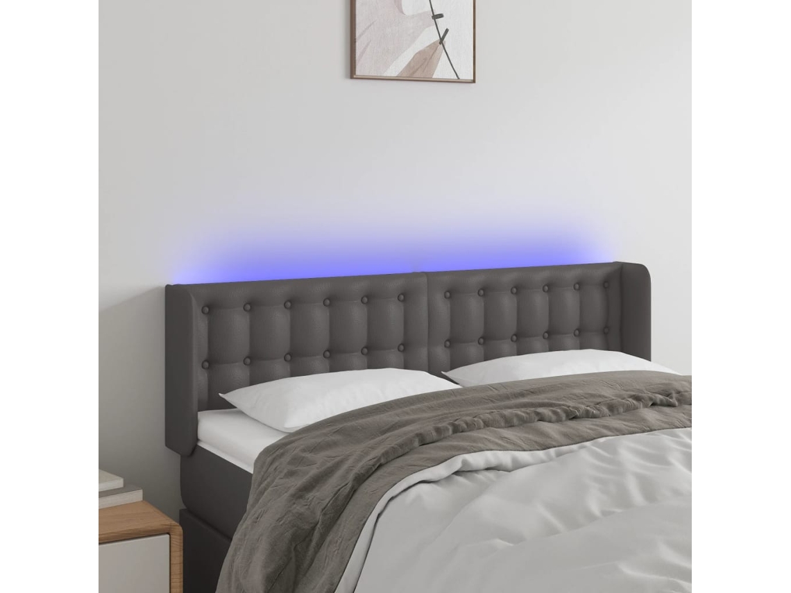Cabecero Con Led Cuero Sintético Gris 147x16x78/88 Cm