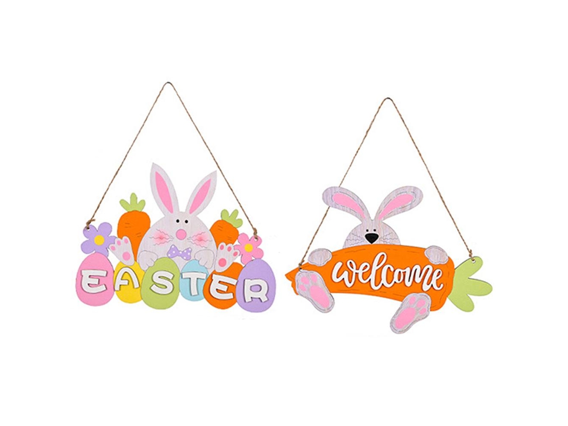 2 Piezas De Decoración De Pascua: Letrero De Bienvenida De Madera Con Colgante De Conejo Para Interiores Y Exteriores.
