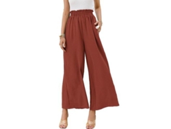 2026-pantalones Boho De Cintura Alta Para Mujer Pantalones Anchos Fluyentes De Tela Ligera M Rojo Ladrillo