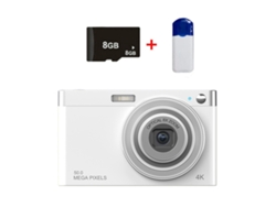 Cámara digital Halinuia 4K con zoom óptico de 8x y pantalla de 2,88 pulgadas (blanca + lector de tarjetas + 8 GB)