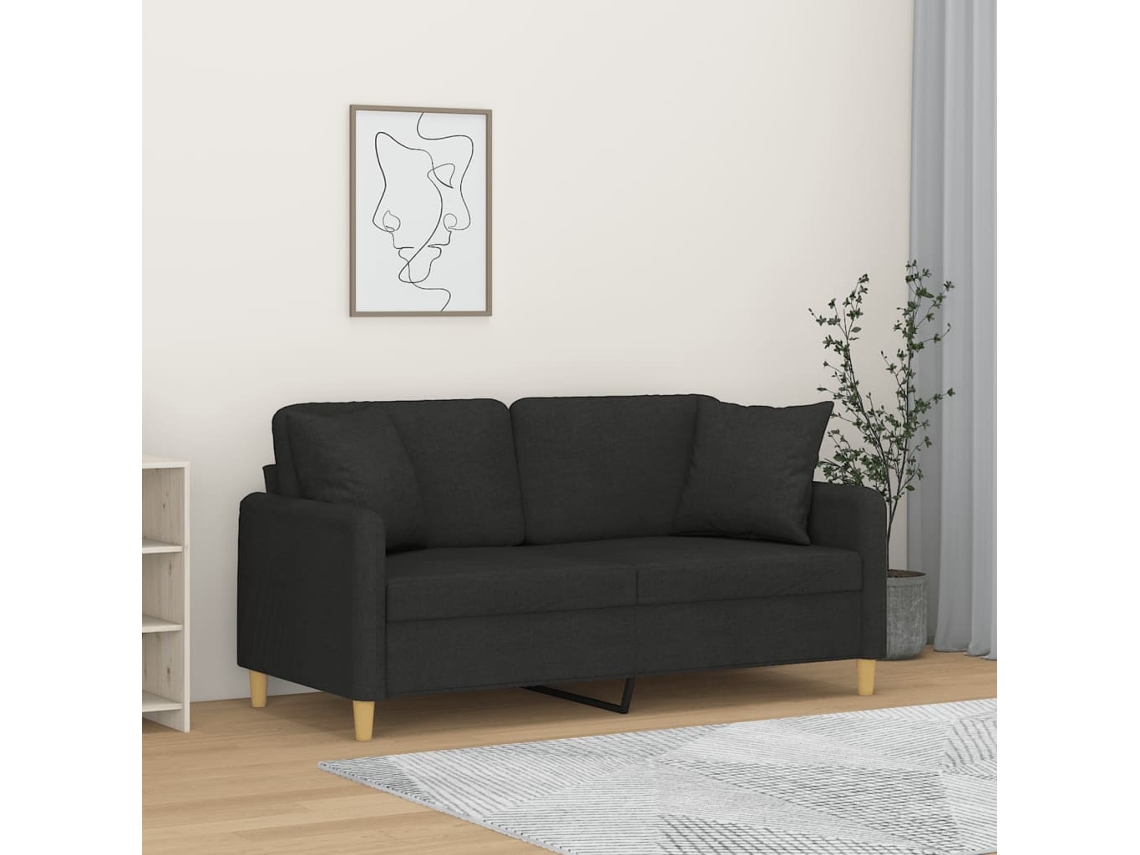 Sofá De 2 Plazas | Sofá De Salón | Sofá De Descanso Con Cojines Tela Negro 140 Cm Wsd444591
