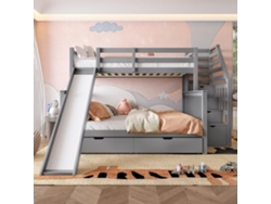 Cama Literas 90x200 - Con Cajones, Almacenamiento Y Tobogán, Multifuncional, Gris
