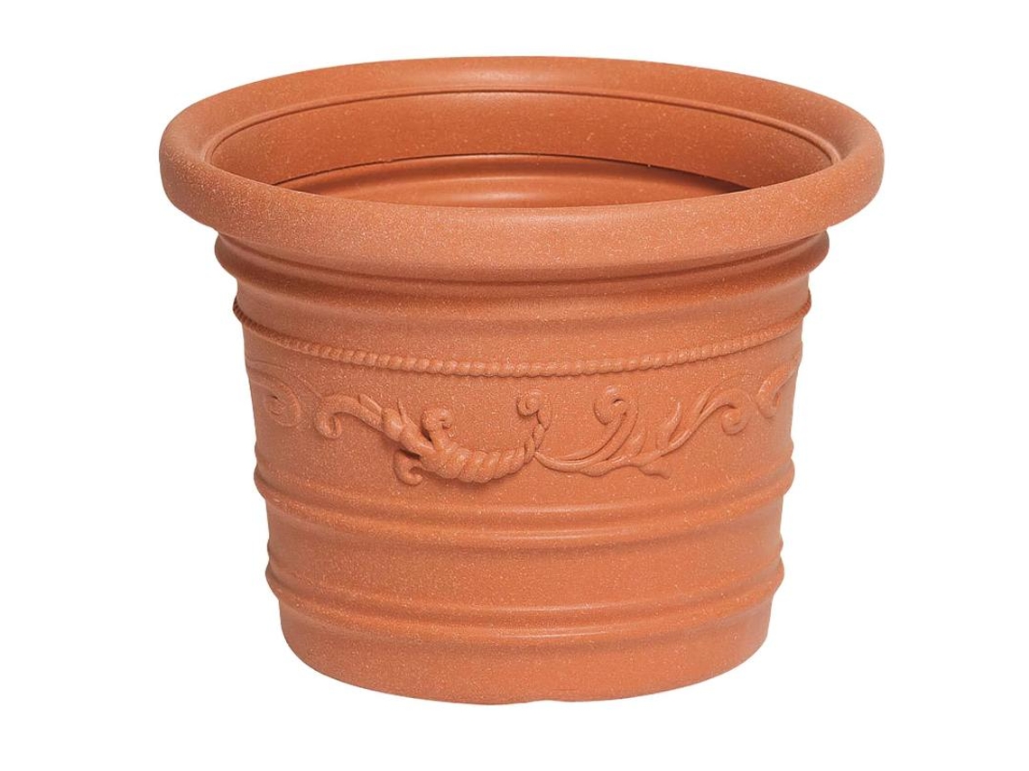 Saturnia macetero resina redondo, color terracota, resistente, ideal exterior, 40 cm diametro.
