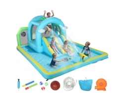 Castillo Acuático Hinchable 7 En 1 Con Soplador, 2 Toboganes, Cama Elástica, Piscina Y Canasta De Baloncesto, Con Unas Dimensiones De 426x360x198 Cm.