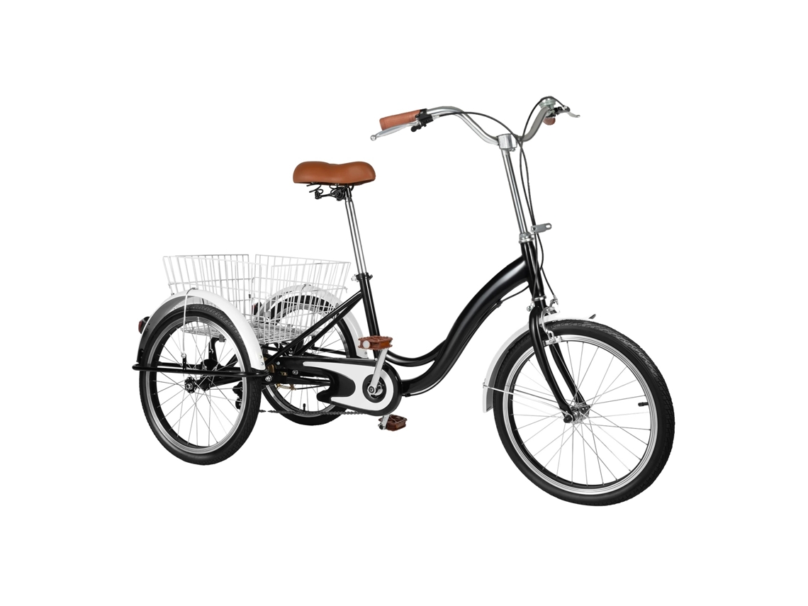 Triciclo para adultos de 20 pulgadas, alta durabilidad, cesta trasera grande, color negro OEM
