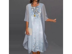 Vestido bohemio para mujer con cárdigan, estampado floral, conjunto informal de dos piezas, azul claro, talla 5XL