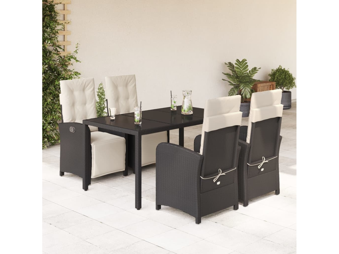 Juego de comedor de jardín de 5 piezas con cojines, mimbre sintético negro, DKD Home Decor