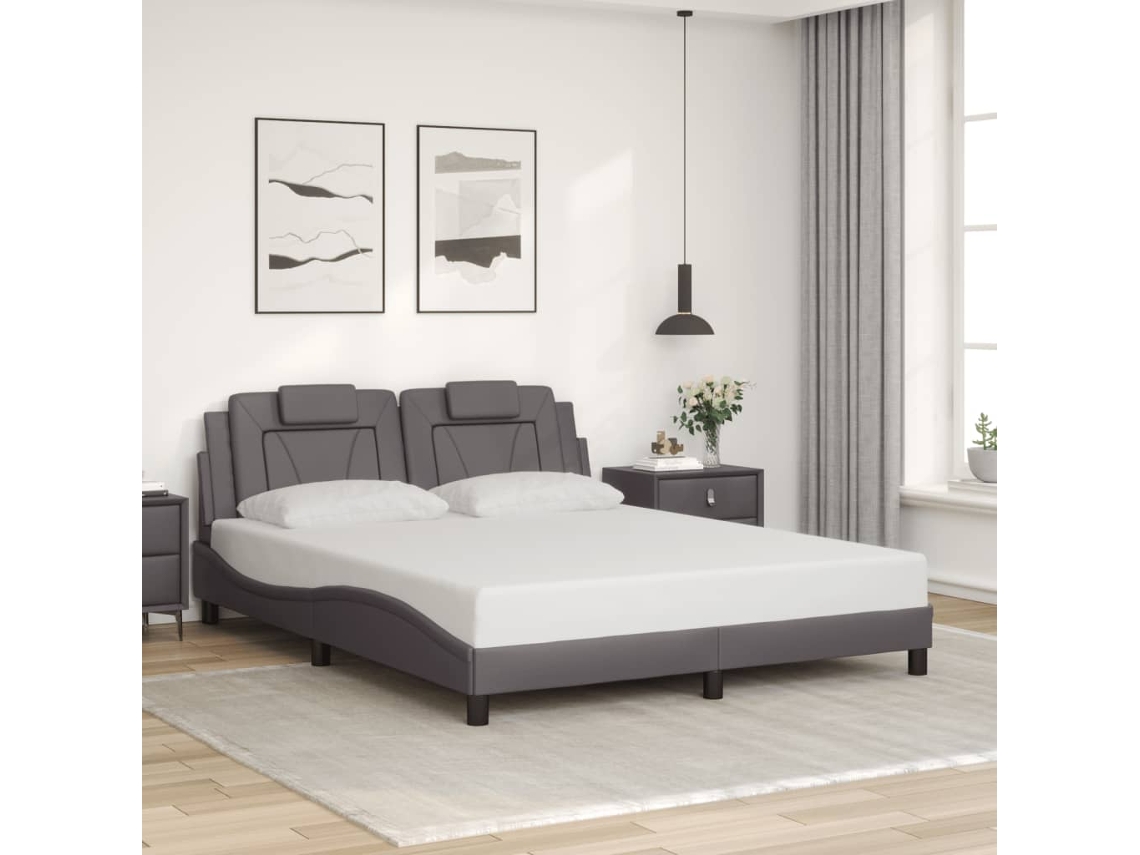 Estructura De Cama Sin Colchón Cuero Sintético Gris 160x200 Cm