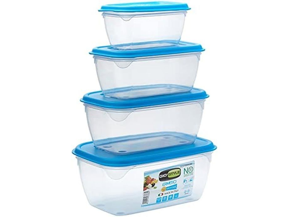 Conjunto De 4 Recipientes Rectangulares Giostyle Plástico Resina Blanco