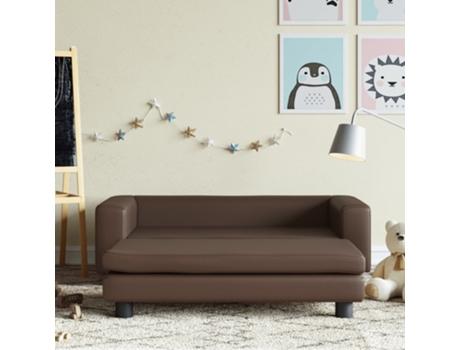 Sofá para niños y reposapiés cuero sintético marrón 100x50x30cm VIDAXL