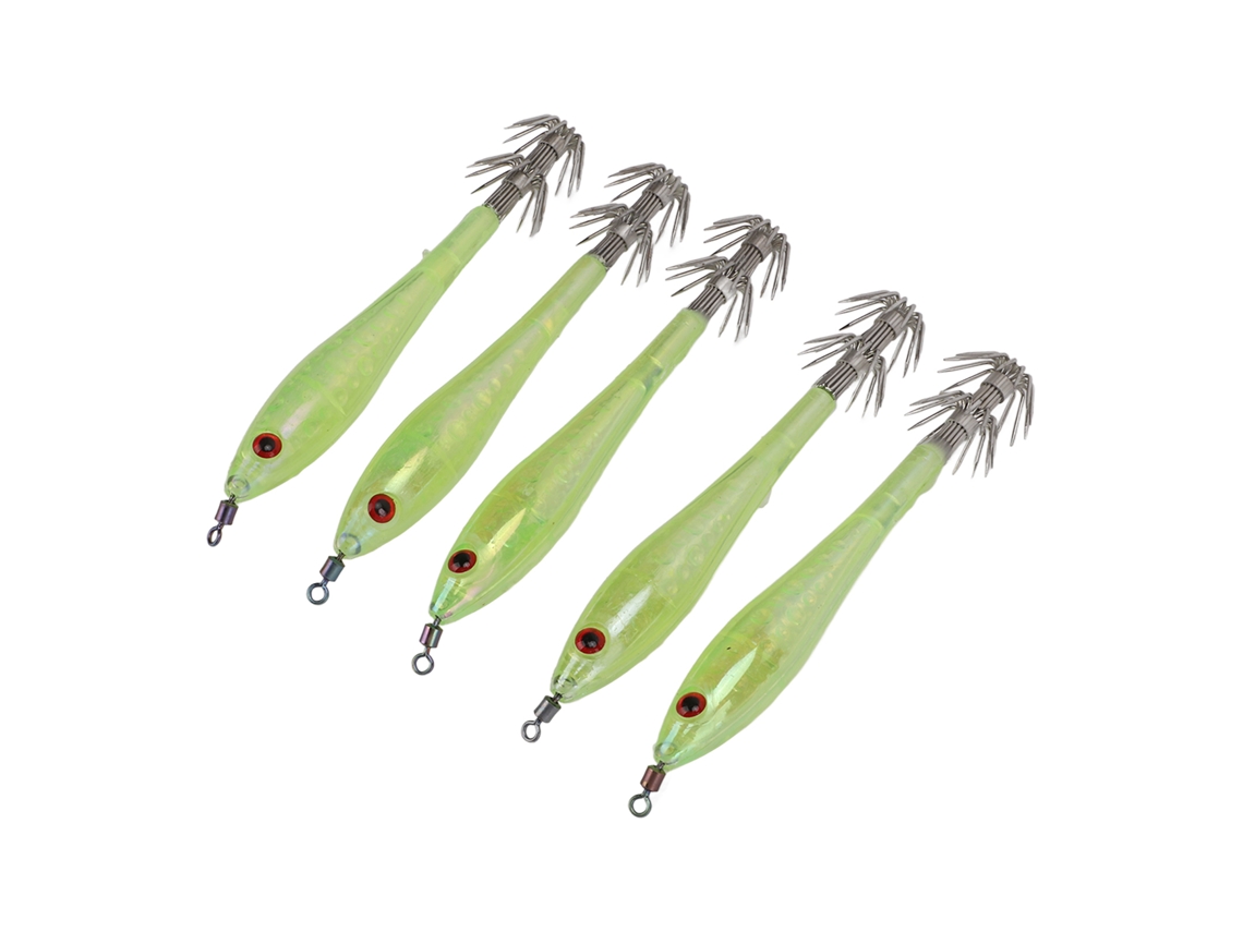 5pcs Isca Artificial De Lula Com Gancho Duplo Jig De Pesca Em Aço Inox Verde