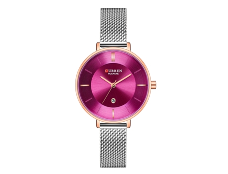 Relojes de mujer Calendario Cinturón de malla Reloj de pulsera para mujer Reloj impermeable para mujer-Concha rosa púrpura LUUCOZK