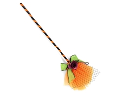 Escoba de Bruja naranja con tul de 40 cm