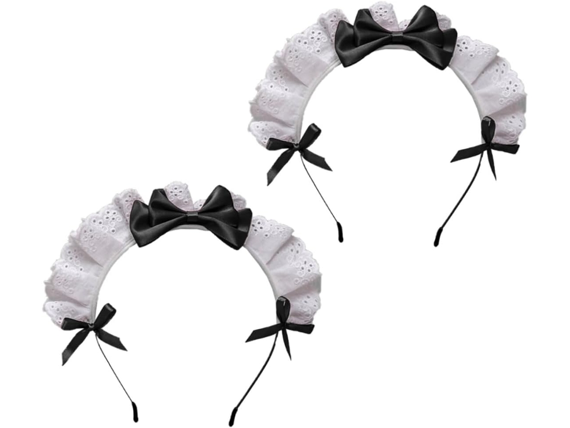 Conjunto De 2 Tiaras Femininas Para Cosplay Em Tecido Preto Com Laço E Renda, Acessórios Lolita.