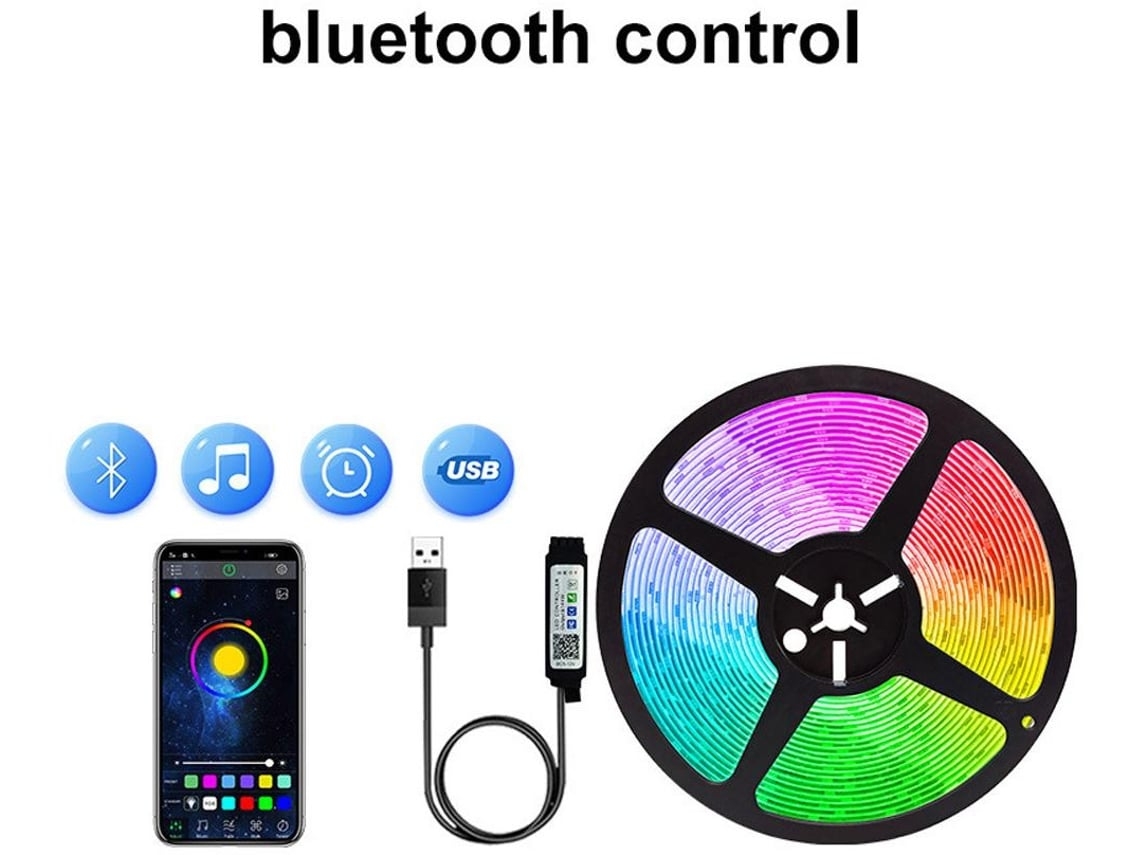 5m 90led Tira De Luz Usb Bluetooth Rgb 5v Led Luz De Fondo Tira De Lámpara Flexible Gusshious