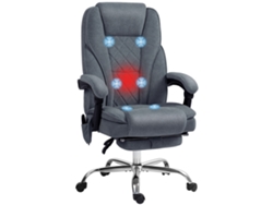Silla De Oficina Con Función De Masaje Y Calefacción, Altura Regulable, Respaldo Reclinable, Mando A Distancia, Reposapiés Retráctil, Color Gris.