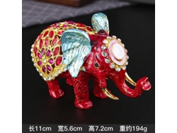 Joyero Con Forma De Elefante, Incrustado En Diamantes Dorados Y Rojos, Con Acabado Esmaltado.