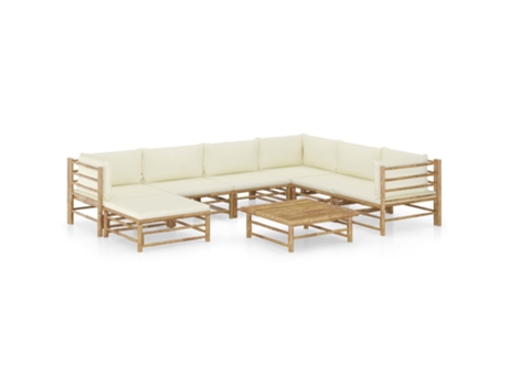 MAISON EXCLUSIVE Set de muebles de jardín 8 piezas bambú y cojines blanco crema