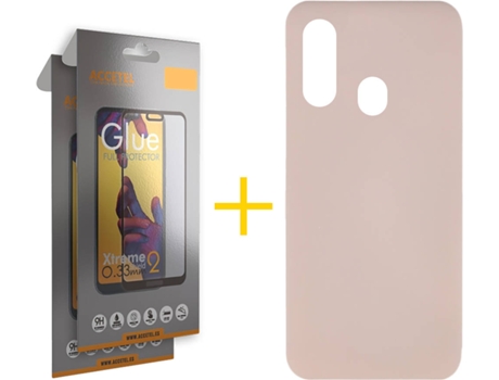 Carcasa + 2 Protectores de Pantalla Samsung A20e ACCETEL Full Rosa Claro