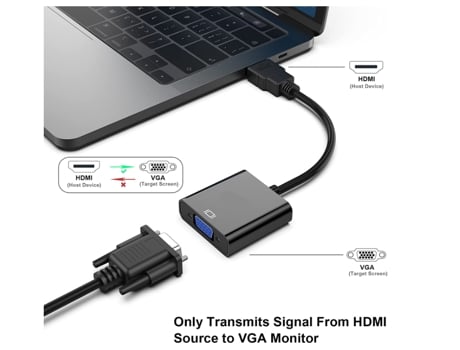 Adaptador HDMI a VGA (paquete de 2), chapado en oro (macho a hembra) para computadora, computadora de escritorio, computadora portátil, PC, negro B...
