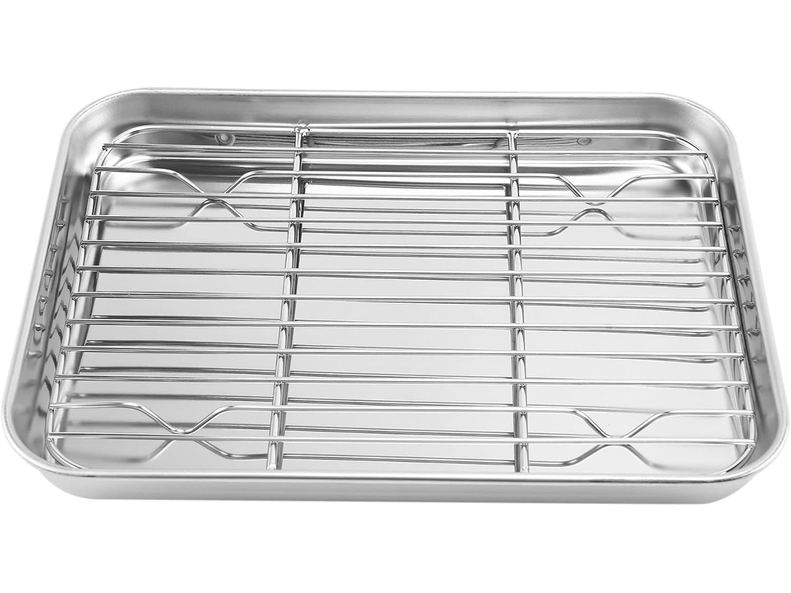 Bandeja y parrilla para horno eléctrico, 23 cm, bandeja pequeña de acero inoxidable con parrilla de Gokoco