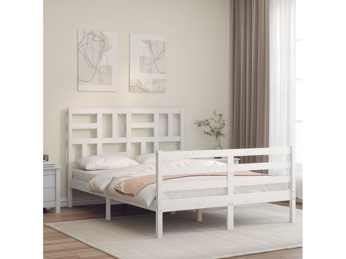 Marco de Cama con Cabecero Madera Blanco (140x200cm)