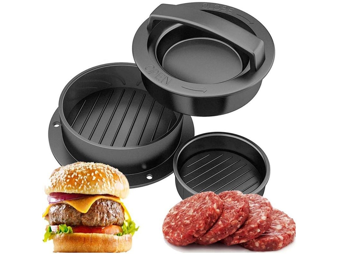 Rebe-Press para hamburguesas Linjou, molde antiadherente para hacer hamburguesas, kit para hamburguesas (negro)