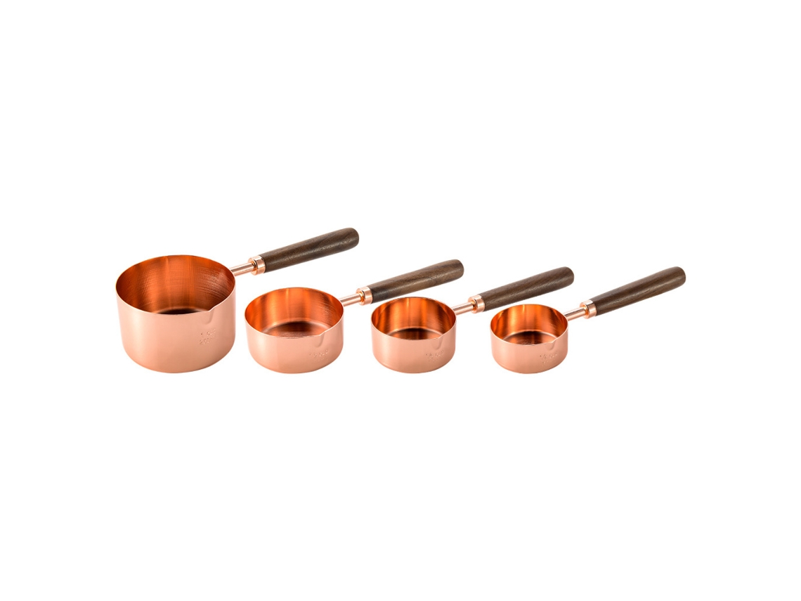 Juego de Tazas y Cucharas Medidoras de Acero Inoxidable con Mango de Madera de Acacia NEVEANCE