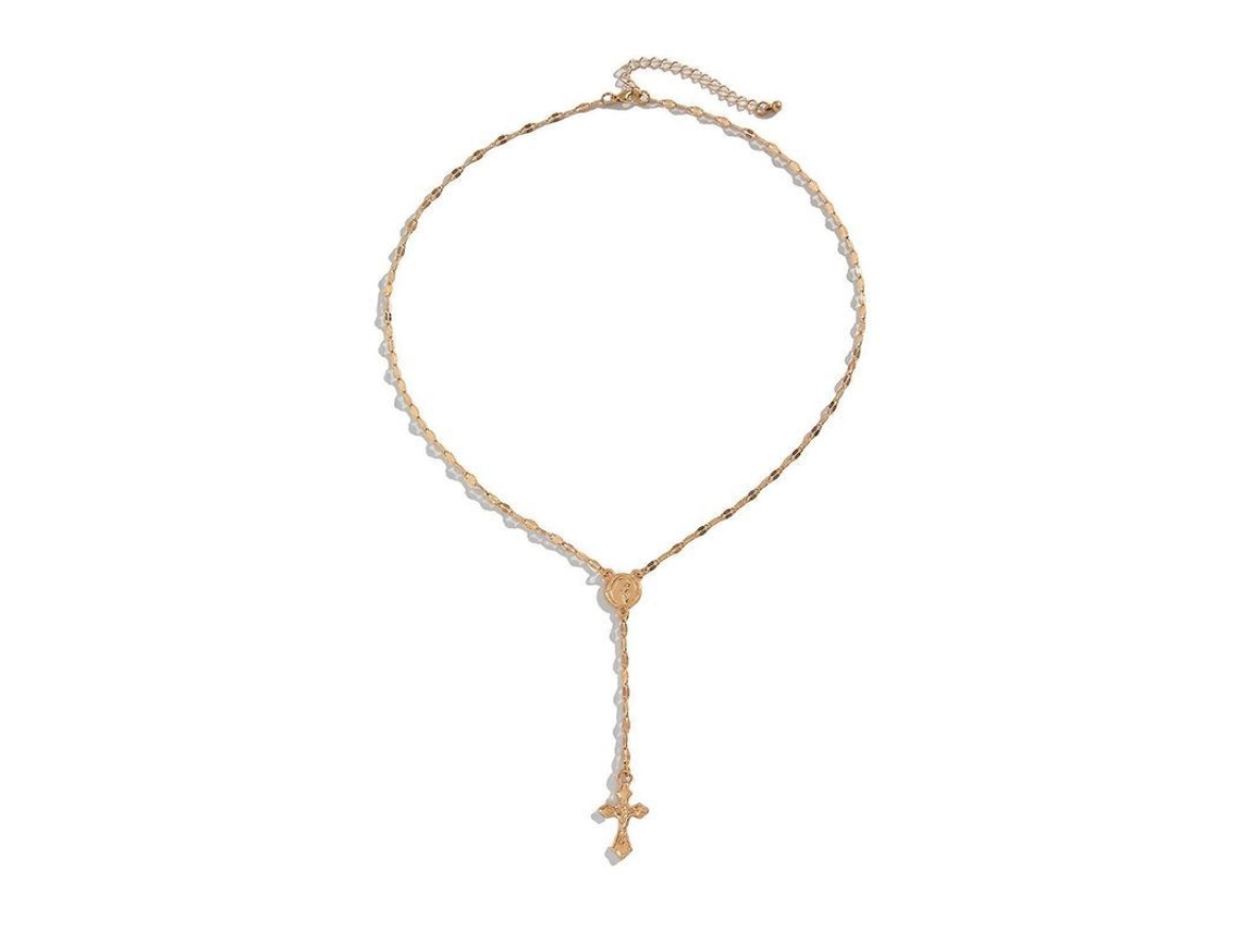 2026-collares Para Mujer Con Colgante Cruz Cadena Ajustable De Aleación Electrolítica Cadena Hueca Moda